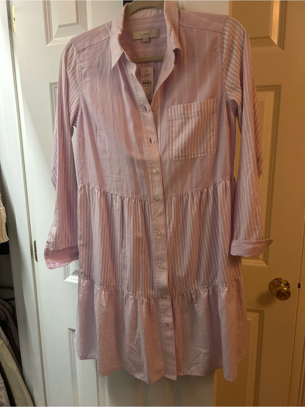 LOFT Lavender and White Striped Button-Up Shirt